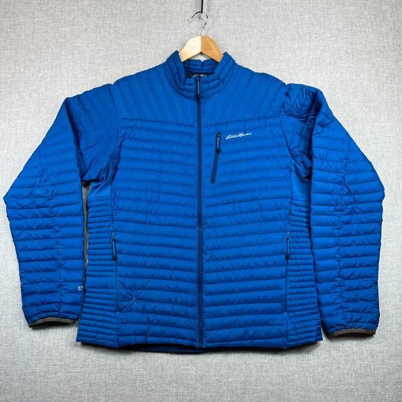 Eddie Bauer First Ascent Goose Down Puffer Jacket Men XLT TALL Blue EB800 FLAW - Picture 1 of 15